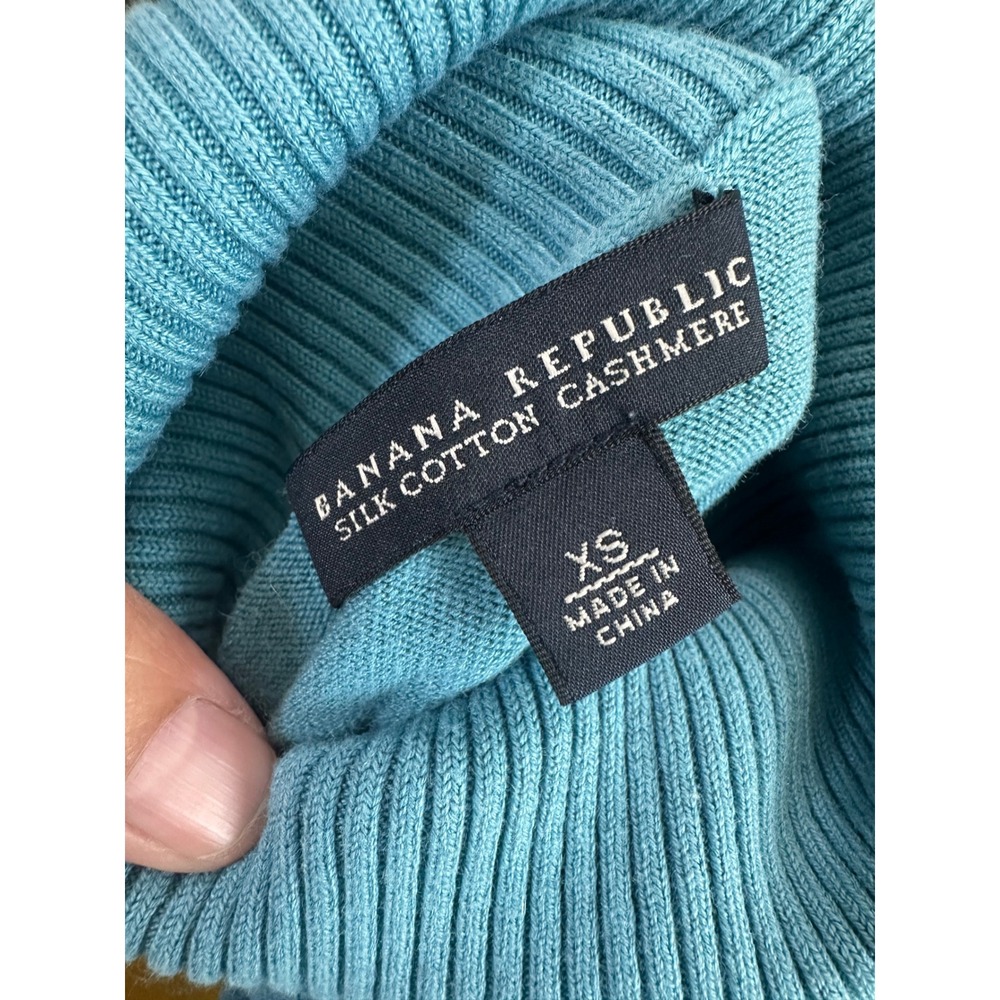 Banana Republic Silk Cotton Cashmere Turtleneck Sweater Teal Blue Womens XS - Picture 5 of 6